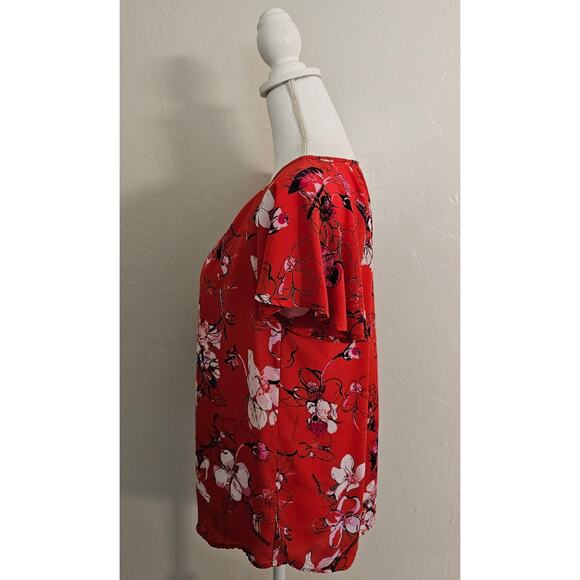 Apt. 9 Red Floral Short Sleeve Blouse - Picture 2 of 6